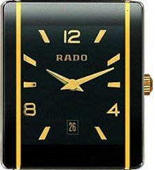שעון לגבר יוקרתי ראדו RADO R20381192 קרמי שחור מוזהב מלבני לוח שחור